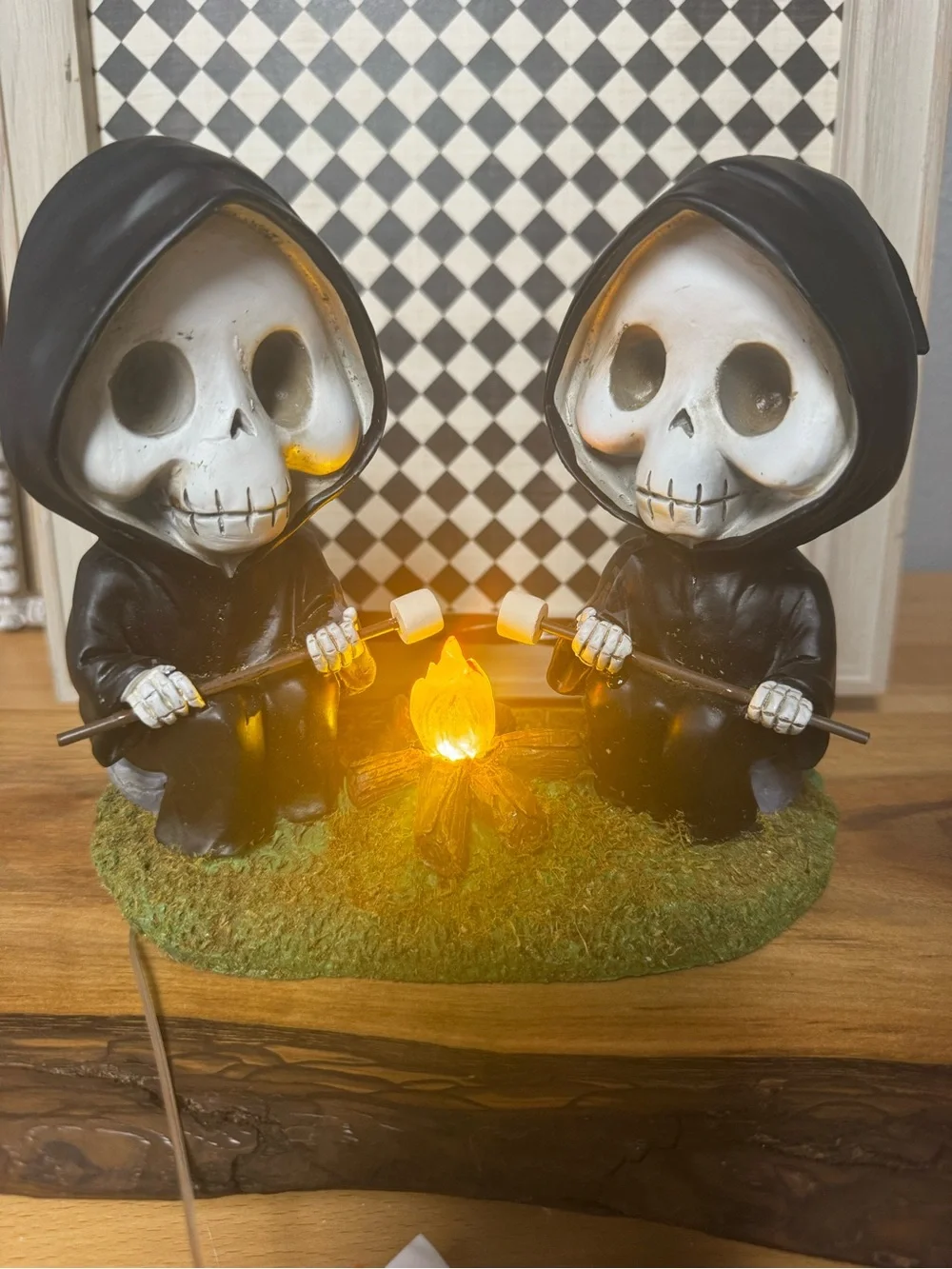 Black and White Grim Reaper Marshmallow Roasting Figurine - Home Accents